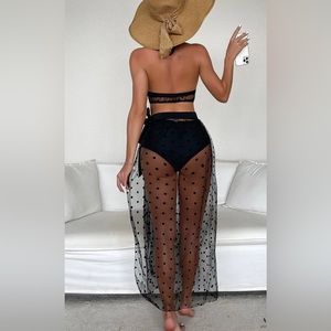 3pack Polka Dot Print Contrast Mesh Push Up bathing suit